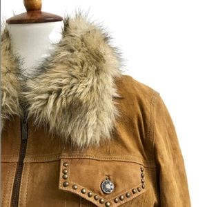 Retro 70s Vibes Vintage Genuine Leather Faux Fur Trimmed Coat